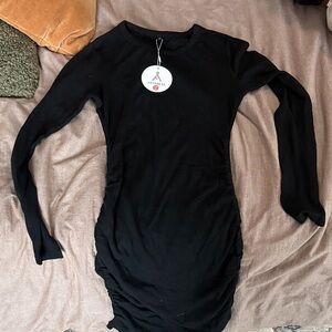 Cinched Bodycon Black Long Sleeve Dress